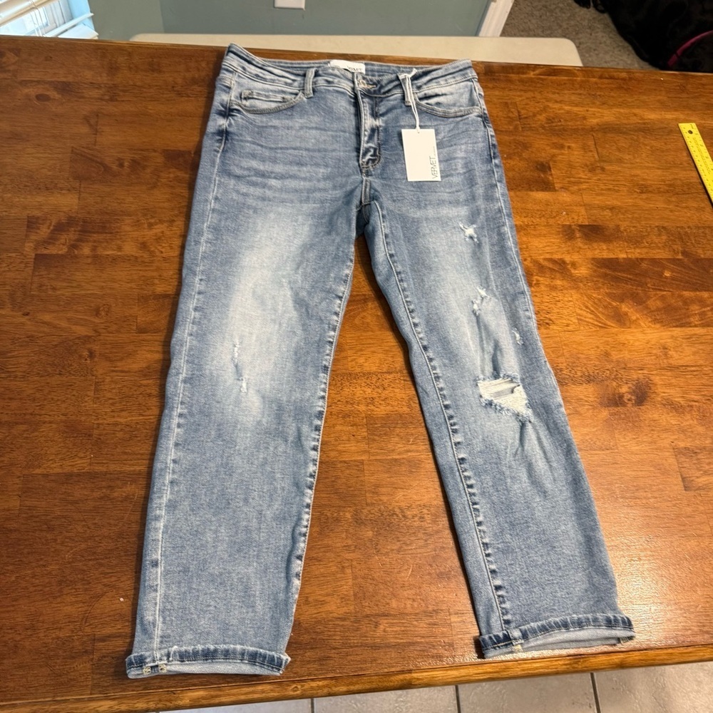 Nwt Vervet Carlene Slim Straight Women's Light Blue Distressed Jeans Size 30